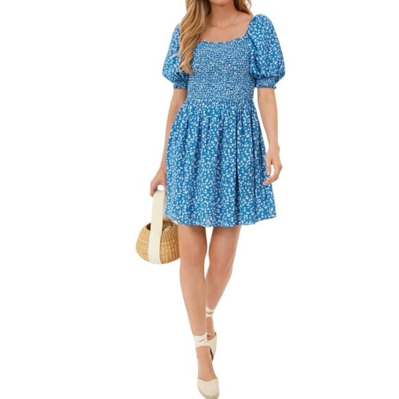 New Tuckernuck Hyacinth House Blue Ditsy Floral Pai Mini Dress Size M 1733-92 - Picture 1 of 12